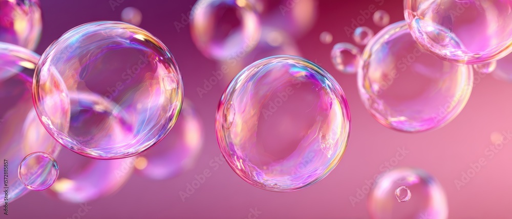 Colorful soap bubbles float gracefully against a soft, blurred pink and purple background. Colorful soap bubbles float gracefully against a soft, blurred pink and purple background.