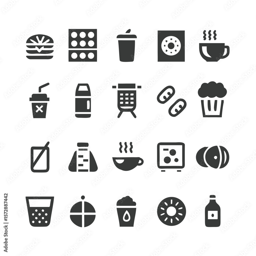 Collection of minimalistic food and drink icons suitable for various design projects Collection of minimalistic food and drink icons suitable for various design projects
