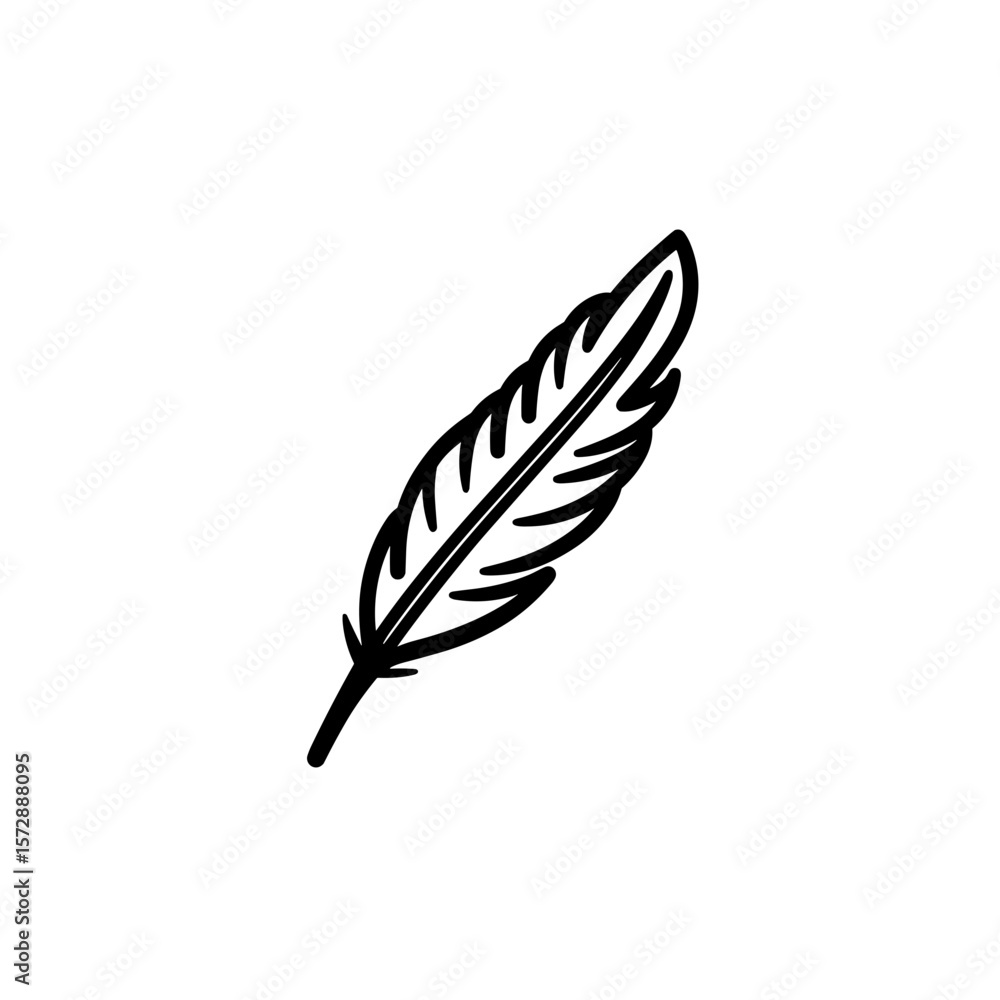 Obraz premium Black outline of a feather on white background 