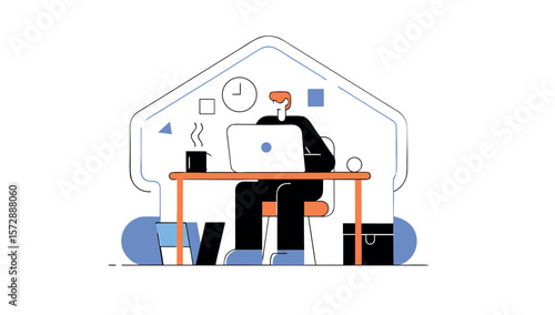 Person Working From Home at a Desk with Computer in a Cozy Home Office Setting