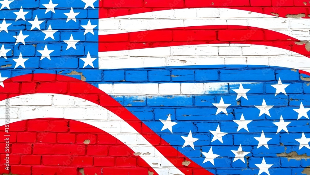 Obraz premium Flag of US painted on the brick wall