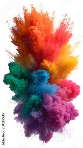 Vibrant rainbow dust cloud burst, transparent PNG for color run celebration