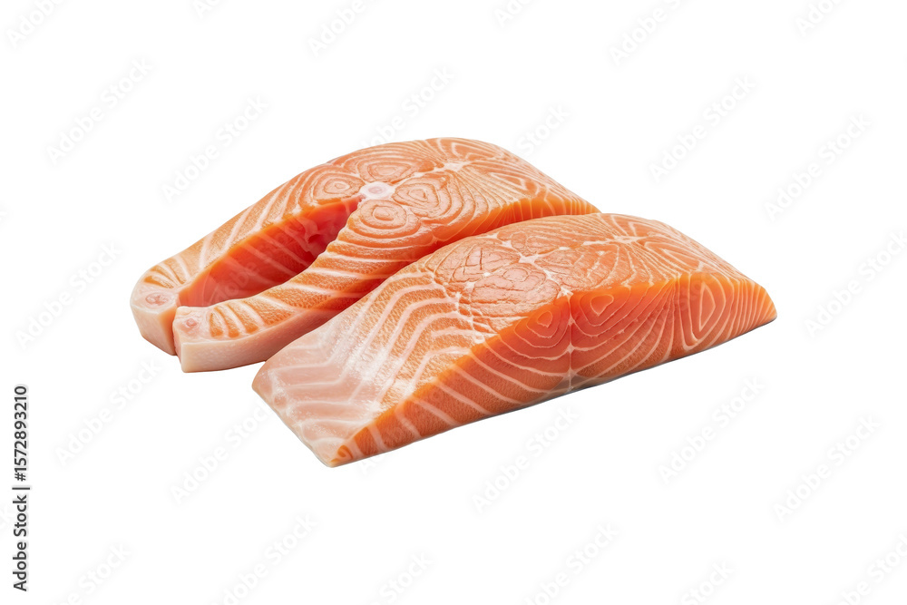 Two raw salmon fillets, PNG isolated on transparent background, Fresh fish for healthy cooking Two raw salmon fillets, PNG isolated on transparent background, Fresh fish for healthy cooking