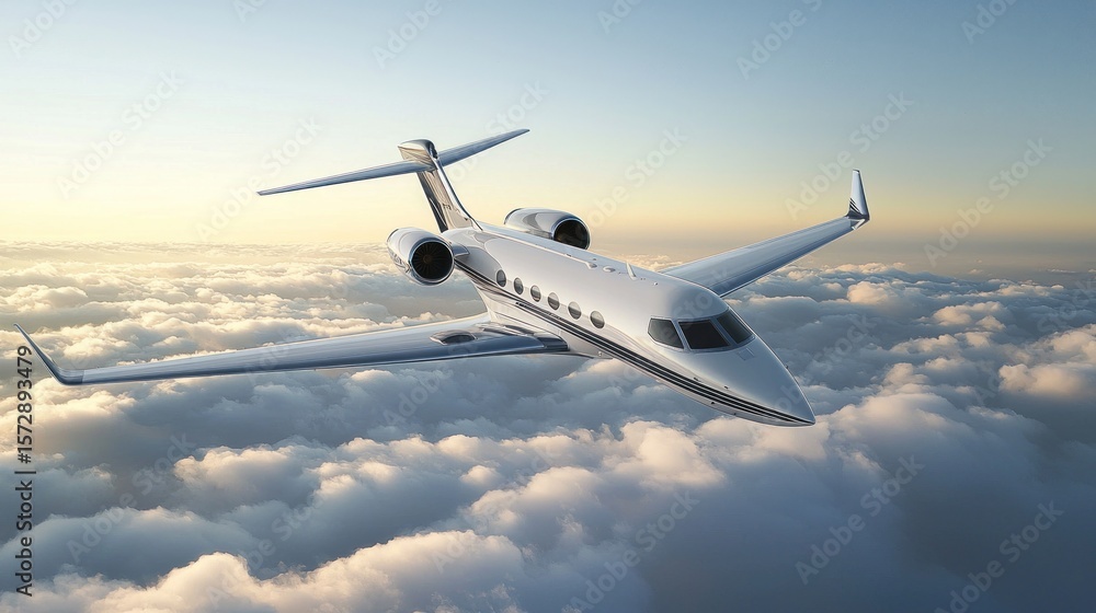 Obraz premium Private Jet Soaring Above Clouds at Sunset