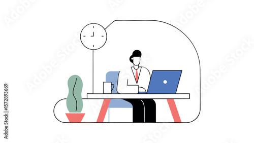 Person Working From Home at a Desk with Computer in a Cozy Home Office Setting