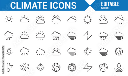 Set of Weather Condition Icons for Climate Forecasting and Meteorology


