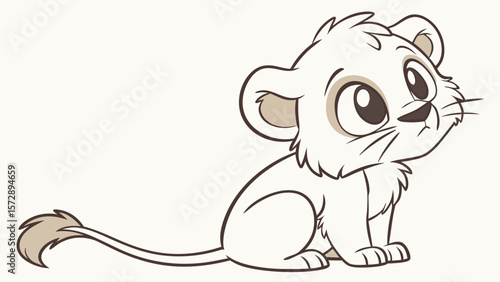 Adorable Cartoon Lion Cub with Big Eyes Illustration