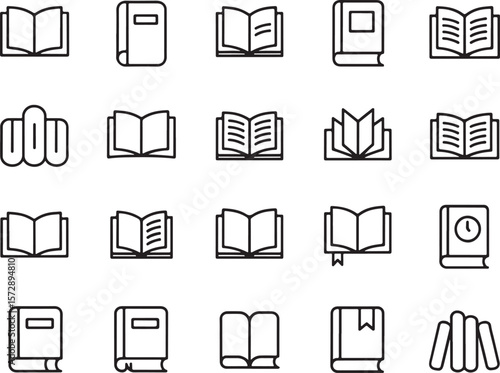 A Collection of Book Icons Displaying Different Styles and Positions, Ideal for Educational or Literary Themed Designs and Projects
