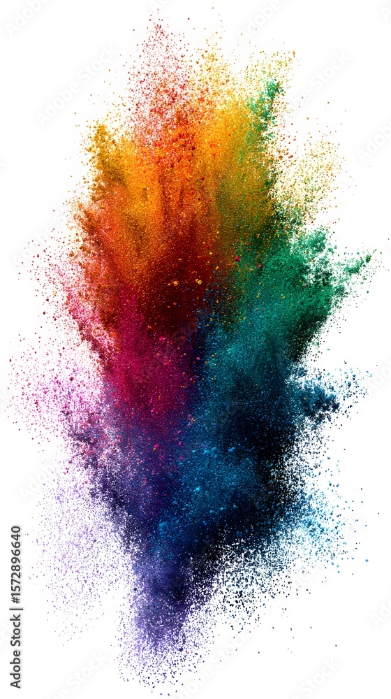 Fototapeta premium Transparent PNG of rainbow dust powder explosion, dynamic and festive