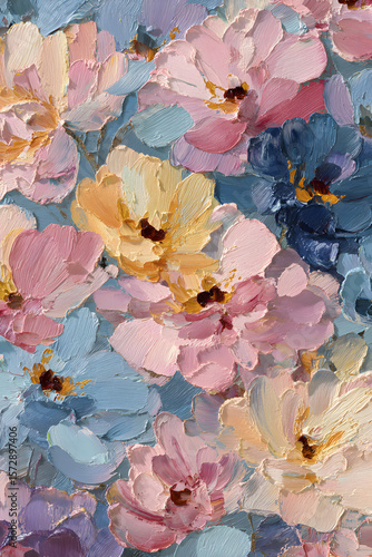 Serenity in Bloom: Gouache Brushwork Embracing Pastel Florals in Tranquil Harmony