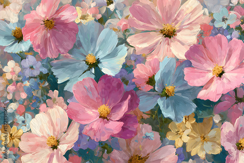 Serenity in Bloom: Gouache Brushwork Embracing Pastel Florals in Tranquil Harmony