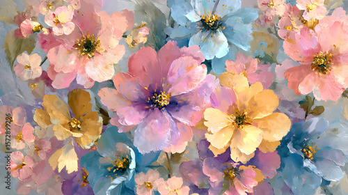 Serenity in Bloom: Gouache Brushwork Embracing Pastel Florals in Tranquil Harmony