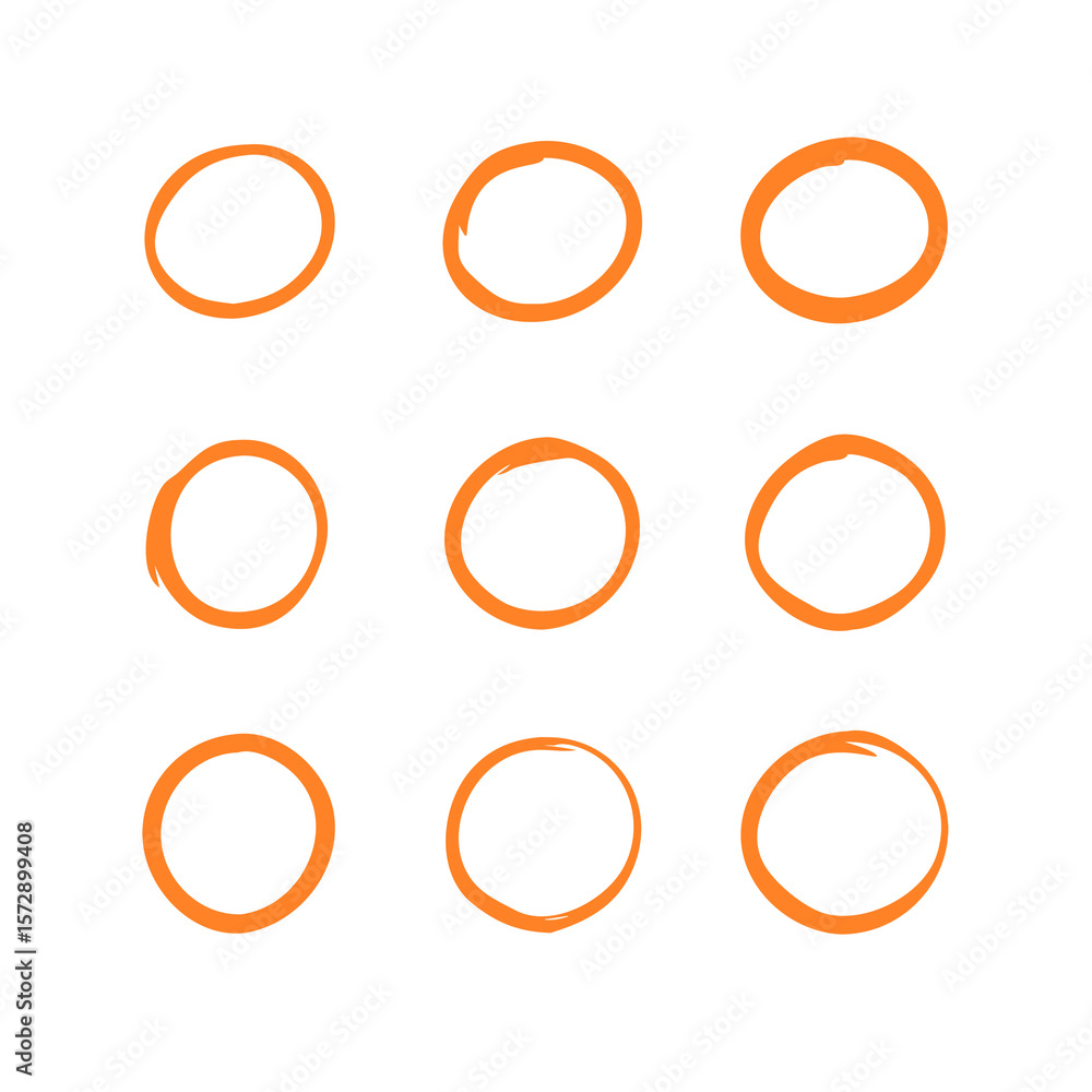 Nine Vibrant Orange Circle Outlines on a Transparent Backdrop, Perfect for Adding a Pop of Color and Visual Interest to Any Design Project Nine Vibrant Orange Circle Outlines on a Transparent Backdrop, Perfect for Adding a Pop of Color and Visual Interest to Any Design Project