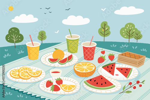 A charming vector illustration of a picnic table setting.