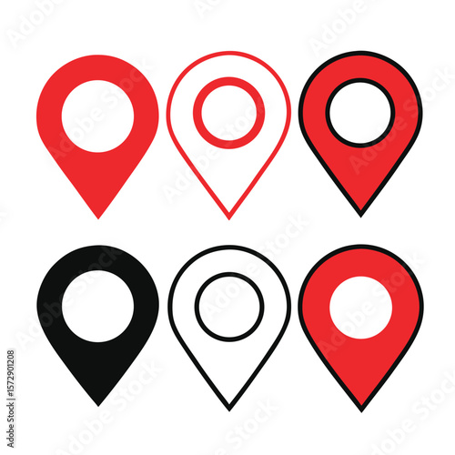 Red black location pin icons vector illustration marker symbol