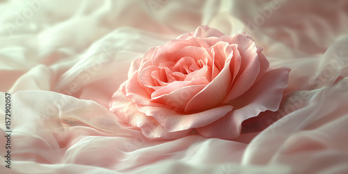 Pink rose blossoms on soft, delicate fabric