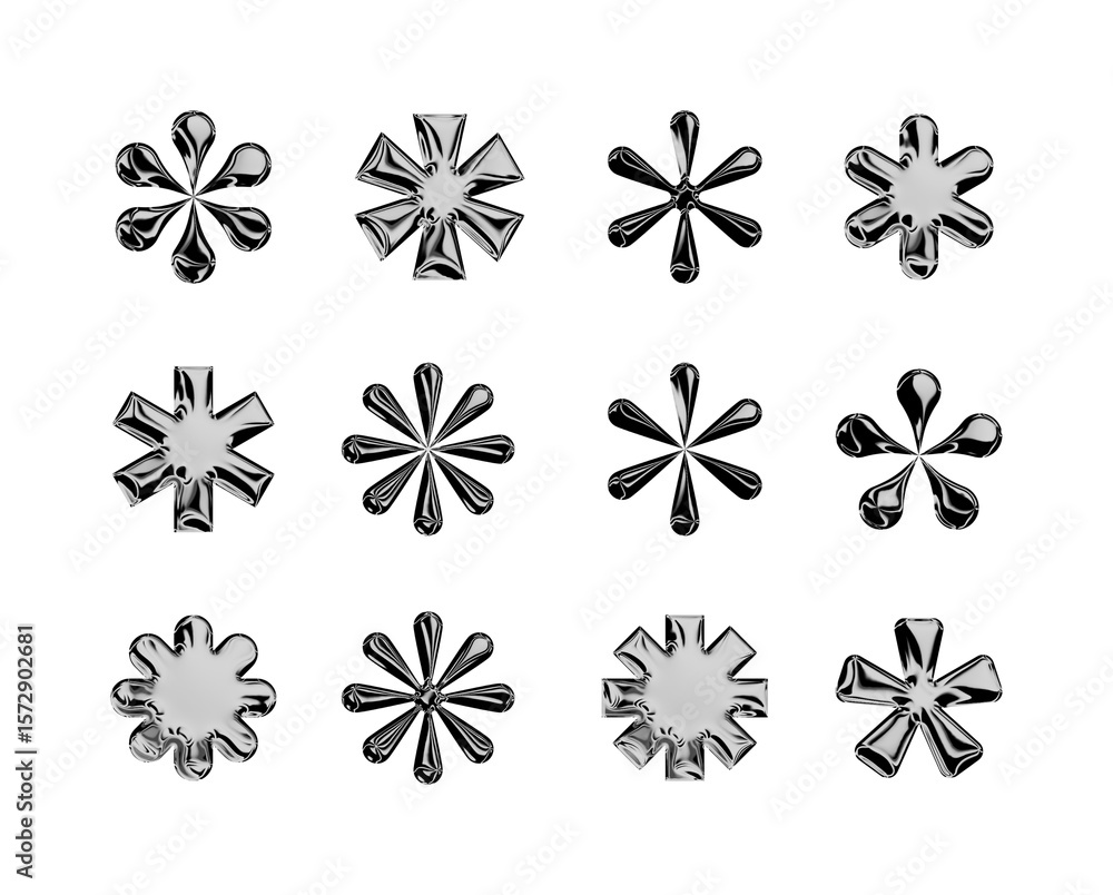 Set of abstract, geometric shapes in 3d glossy metallic material. Suitable for futuristic or design backgrounds and digital art concepts. Set of abstract, geometric shapes in 3d glossy metallic material. Suitable for futuristic or design backgrounds and digital art concepts.