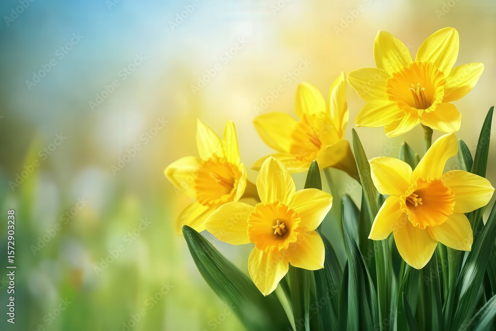 Fototapeta premium A bunch of yellow flowers with green stems