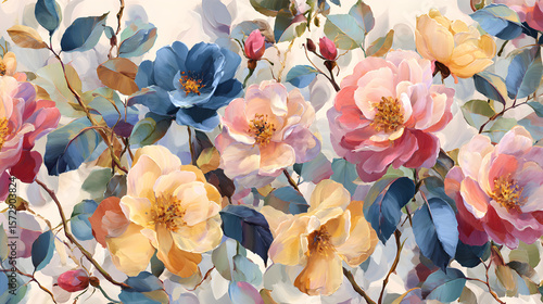 Serenity in Bloom: Gouache Brushwork Embracing Pastel Florals in Tranquil Harmony