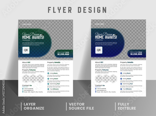 Modern Real Estate Flyer Design: A sleek and modern flyer design template, perfect for showcasing properties and attracting potential buyers with its stylish layout and customizable features.