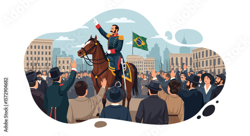 Historical illustration of Marshal Deodoro da Fonseca declaring the Republic of Brazil.