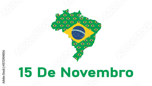 Map of Brazil with the national flag pattern for the Republic Day on November 15th.