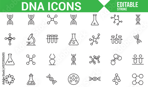 Set of Scientific Icons for DNA, Laboratory, Genetics, and Molecular Studies