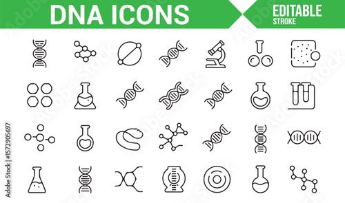 Icons of DNA, Gene, and Molecular Structures for Biology and Genetic Research