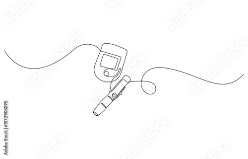 Continuous Line Art Blood Glucose Meter with EKG Wave, Glucose Monitoring Tools Line Art, Diabetes Medical Device One Line Drawing, Continuous Line Drawing of Blood Glucose Meter and Lancet