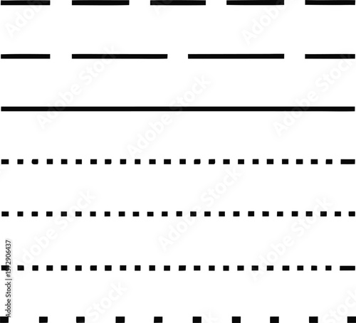 Black lines and dashes on white background pattern graphic