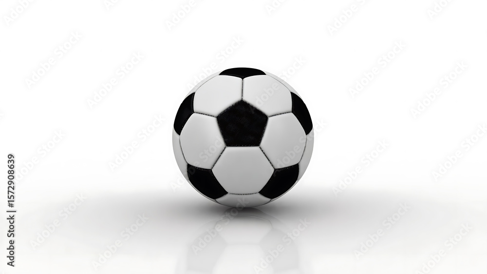 Fototapeta premium A classic black and white soccer ball isolated on a clean white background with a subtle reflection.