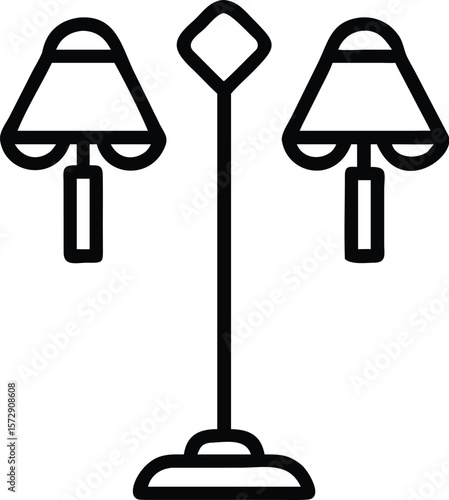 Vector art of a stylish double floor lamp illuminates a room with its elegant design