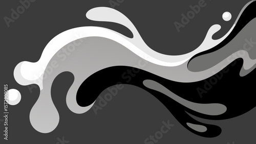 Black and white smoke art illustration with abstract curve and splash pattern