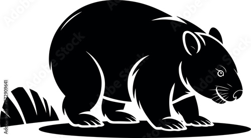Wombats Burrowing silhouette on white background
