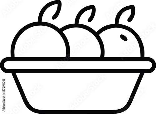 Vector art of three juicy oranges sit in a simple linedrawn bowl