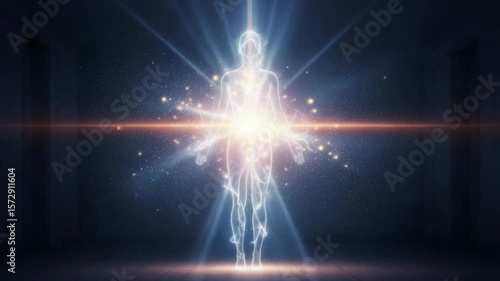 Soul energy radiates as a luminous and ethereal presence departing the physical form in a mystical encounter