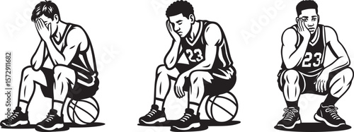 Basketball Players Sitting on Bench Silhouette