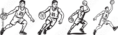 Basketball Players Dynamic Action Silhouette