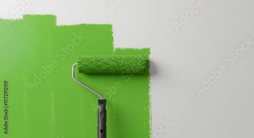 Green Paint Roller on Wall Application