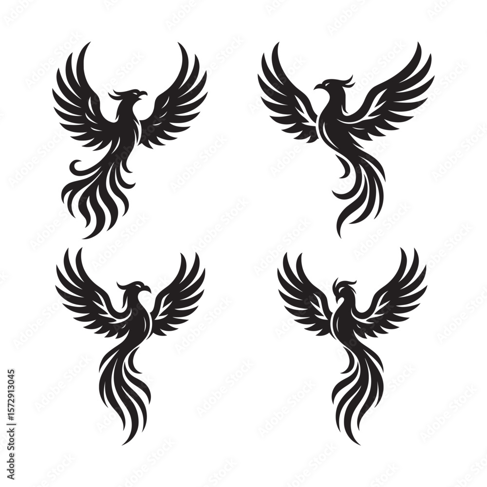 Fototapeta premium Fire Phoenix Bird Vector Illustration on White Background 
