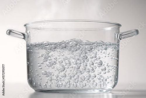  Transparent pot with boiling water and steam