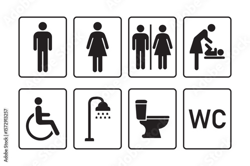 Public Restroom Signage Vector Icons Set for Men, Women, and Disabled 