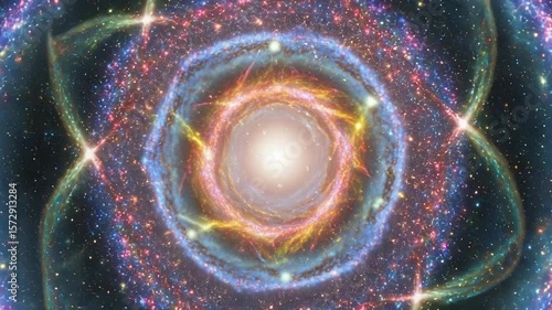 Starry galaxy expands in a mandala shape from the vibrant center during a cosmic event in the vast universe