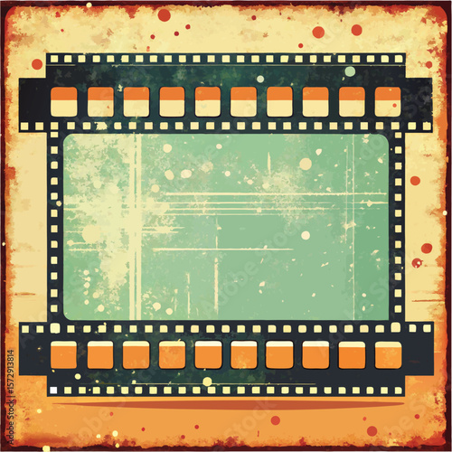Vintage film strip border with distressed texture and copy space silhouette