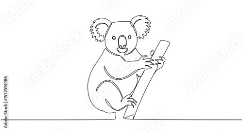 Koala holding eucalyptus branch in minimalist line drawing
