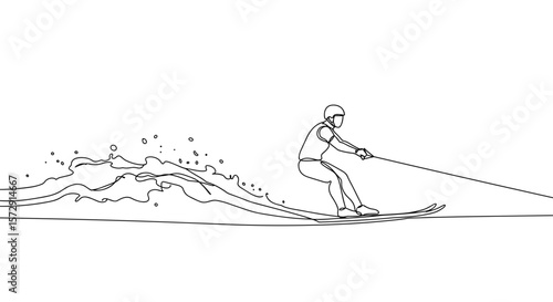 Water skier performing tricks on water in minimalist style