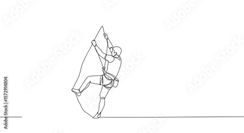 Climber ascending rock face in minimalist line art