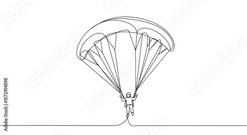 Parachutist landing gracefully on plain background