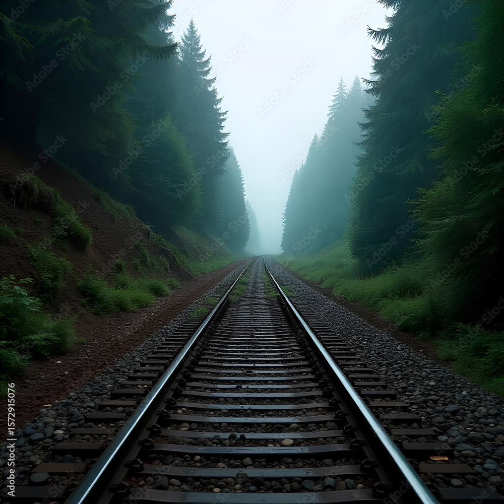 Fototapeta premium A railway track completely buried under a landslide, blocking all transportation
