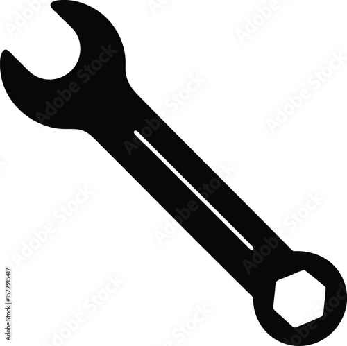 wrench icon vector silhouette on transparent background
